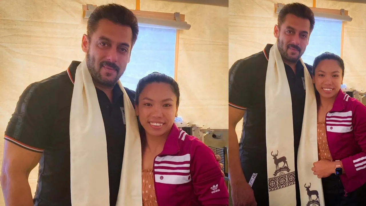  Actor Salman Khan meets Olympics medalist Mirabai Chanu; gets trolled for deer image on shawl