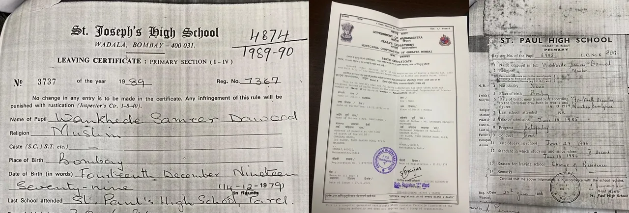  Maharashtra NCP Minister Nawab Malik reveals the purported SLCs of NCB Zonal Director Sameer Wankhede, showing him to be 'Muslim', in the crusade to prove how the officer got a Central UPSC job in Reserved Category by submitting fake Caste Certificate. 