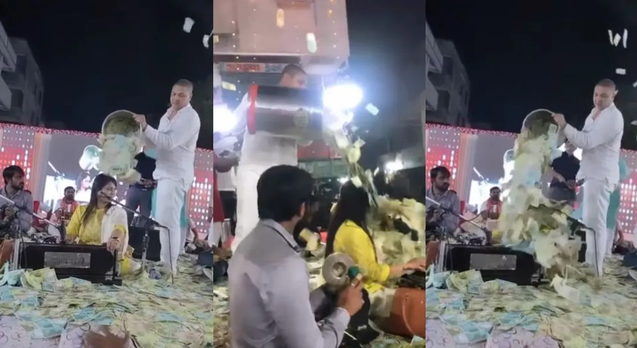  Gujarati singer Urvashi Radadiya showered with bucketful of cash during show [Watch Viral Video]