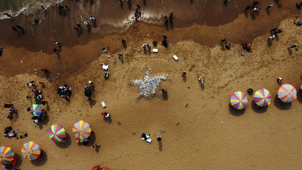  Art work on Puri beach creates awareness on plastic menace in sea