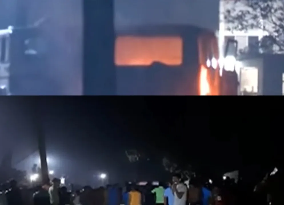  5 policemen injured, vehicles burnt as workers' clash in Kerala.(photo:Social media/twitter) 