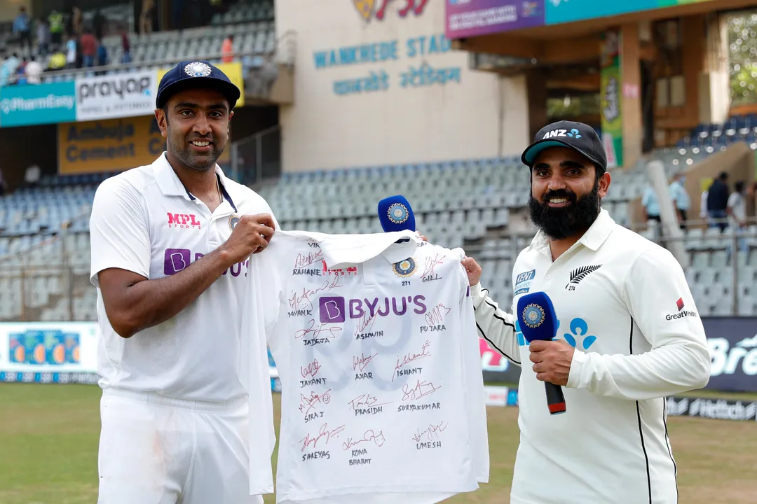  Team India presents autographed jersey to 10-wicket hero Ajaz Patel