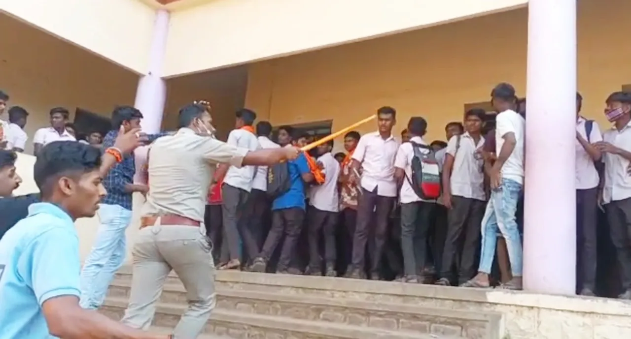  Hijab row turns violent in K'taka; stone pelting, lathi-charge incidents reported. 