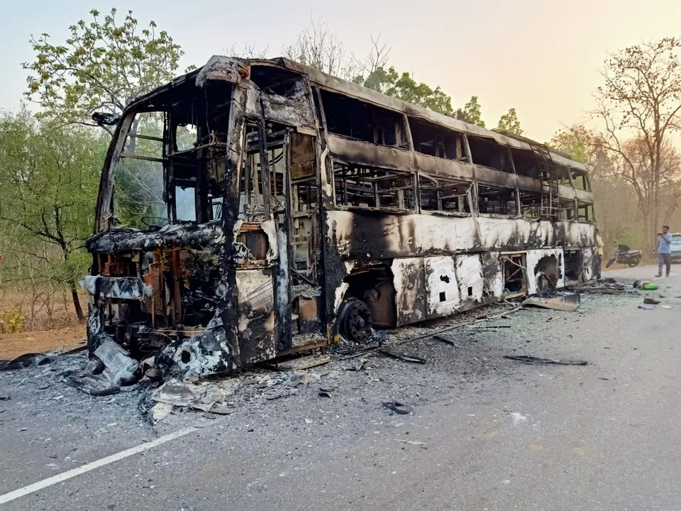  Maoists set fire to Hyderabad-bound bus from Odisha
