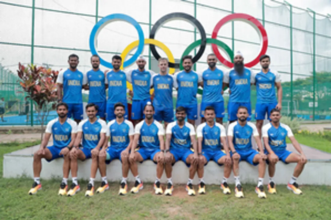  Indian men's hockey team poses in Olympic jersey