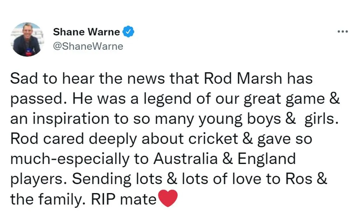  Shane Warne's last tweet on Rod Marsh's death goes viral