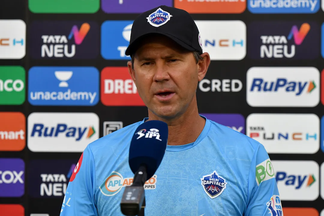  Delhi Capitals coach Ricky Ponting at a TV interview during match 32 of the TATA Indian Premier League 2022 (IPL season 15) between the Delhi Capitals and the Punjab Kings held at the Brabourne Stadium (CCI) in Mumbai on the 20th April 2022

Photo by SAMUEL RAJKUMAR / Sportzpics for IPL 