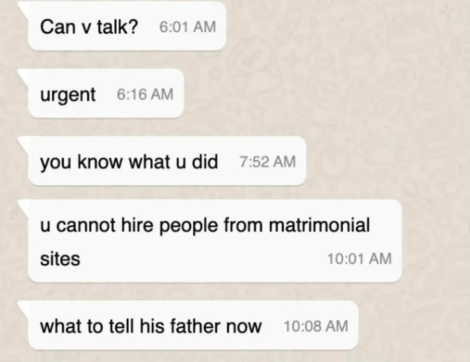  B'luru fintech Co-founder offers job to matrimonial match, chat with father goes viral.(photo:Social media) 