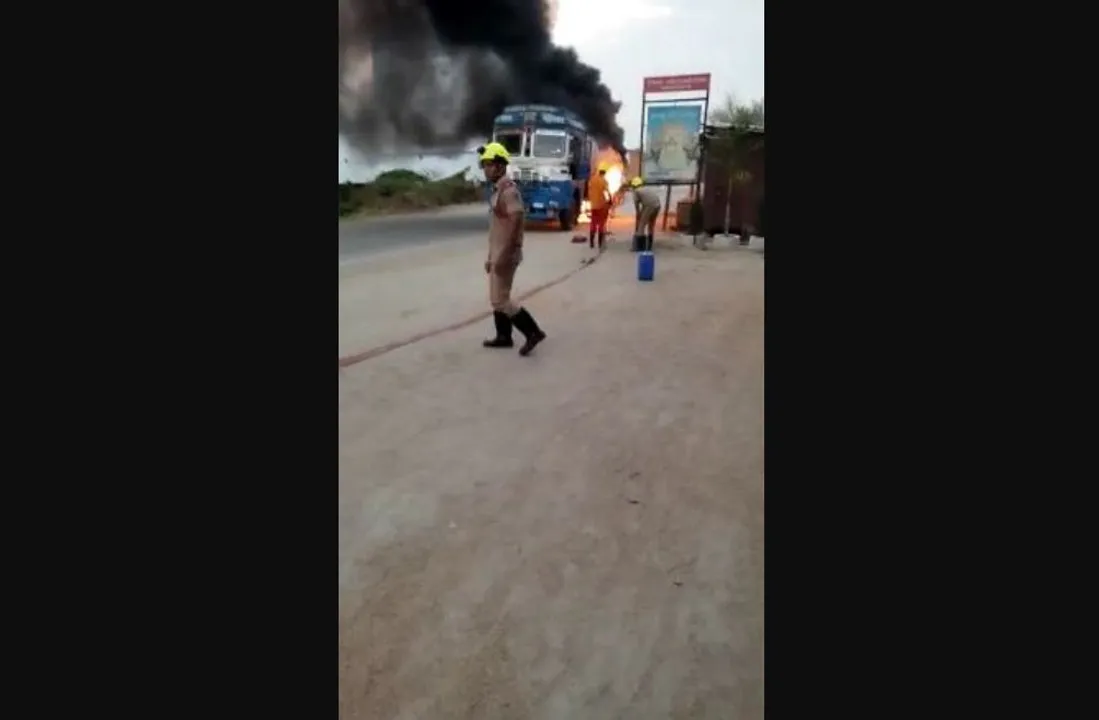  Tanker truck carrying petrol catches fire in Odisha's Balangir