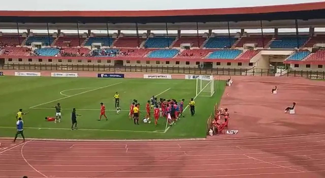  Watch Video: Players engage in fight during Nepal-Bangladesh football match at Kalinga Stadium