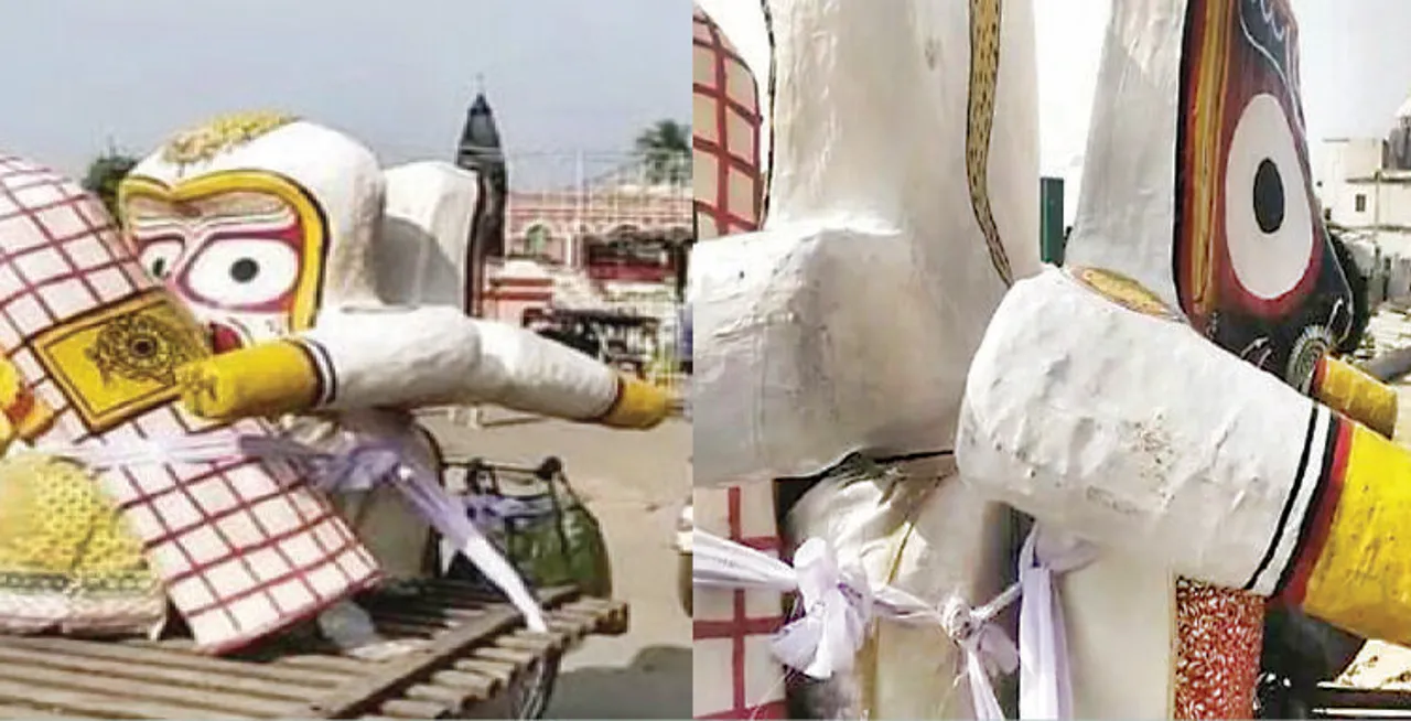  Puri: Idols of Lord Jagannath, Siblings carried on trolley in objectionable manner on Bada Danda