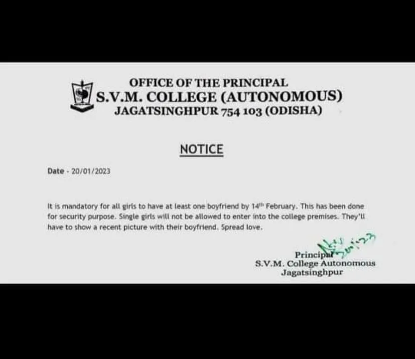  ‘No boyfriend, no entry to campus’ notice goes viral in Odisha college; police complaint lodged