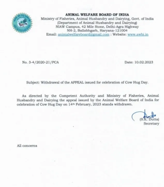  Govt withdraws appeal to celebrate Feb 14 as 'Cow Hug Day'