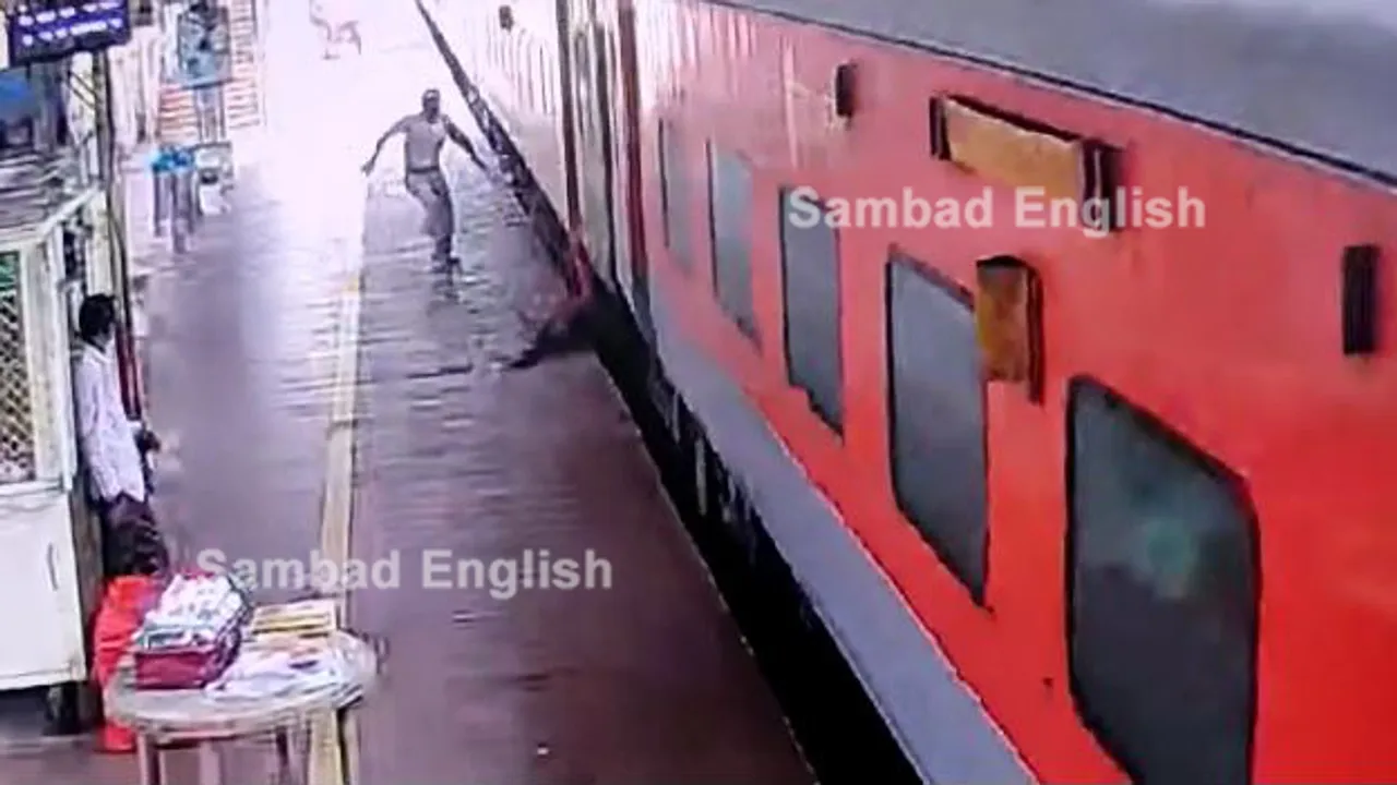  [Watch Video] Alert RPF jawan saves man from coming under train in Ganjam