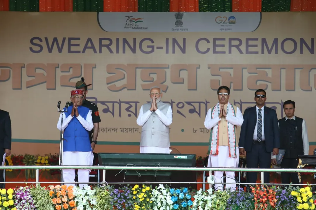  Manik Saha takes oath as Tripura CM; Modi, Shah attend swearing-in