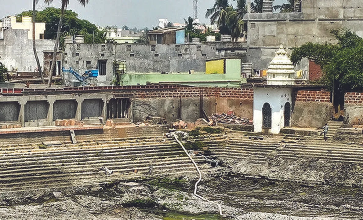  Secret tunnel gets buried during facelift of historic Markandeya tank; locals fume