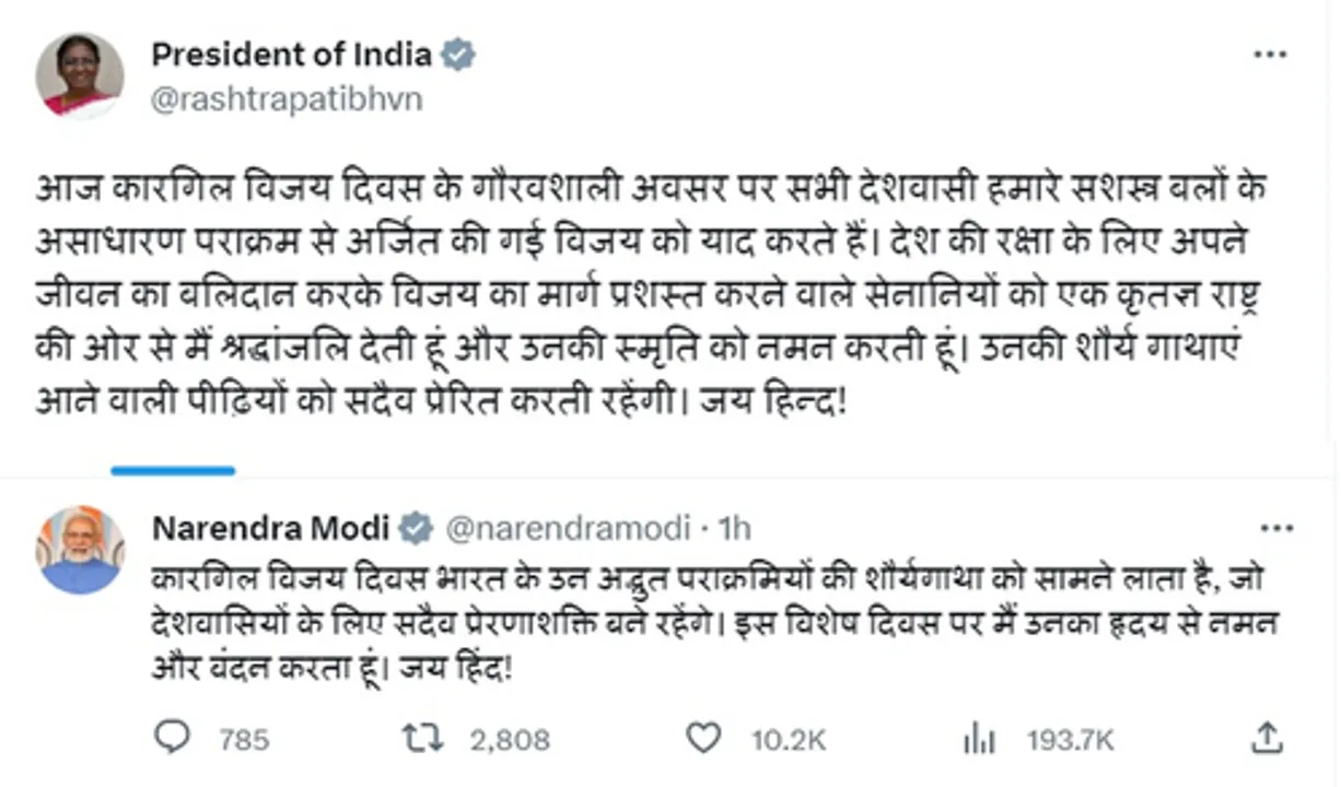  Prez Murmu, PM Modi pay rich tributes on Kargil Vijay Diwas