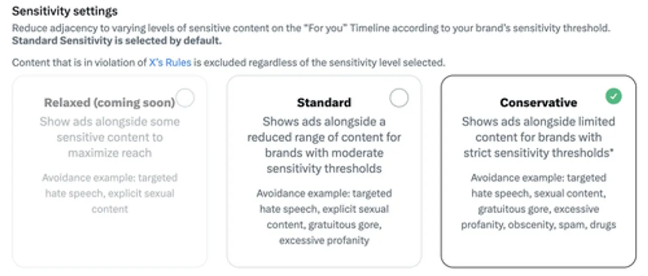  X introduces Sensitivity Settings, Enhanced Blocklist for advertisers