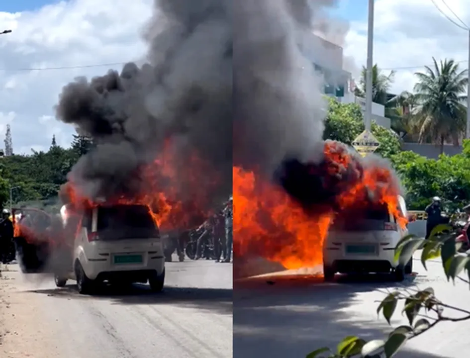  Electric car catches fire in Bengaluru, narrow escape for two occupants