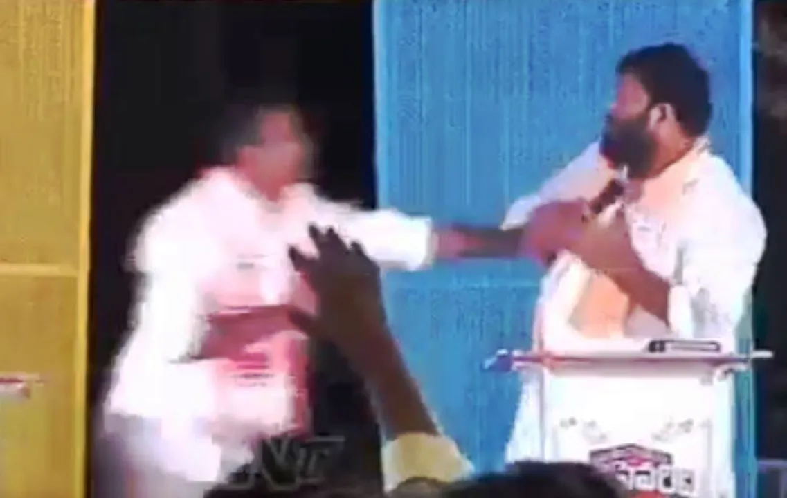  Video: BRS MLA K. P. Vivekananda attacks BJP candidate K. Srisailam Goud during live TV debate