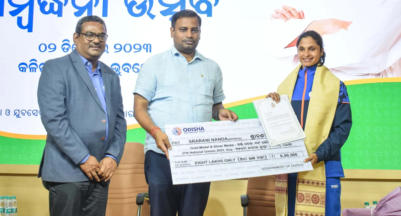  Odisha sprinter Srabani Nanda felicitated with Rs 9.40 lakh cash awards