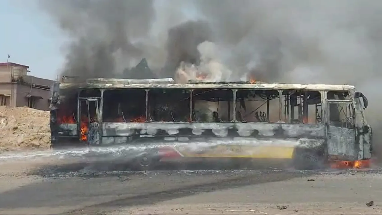  Passenger bus goes up in flames in Odisha's Dhenkanal