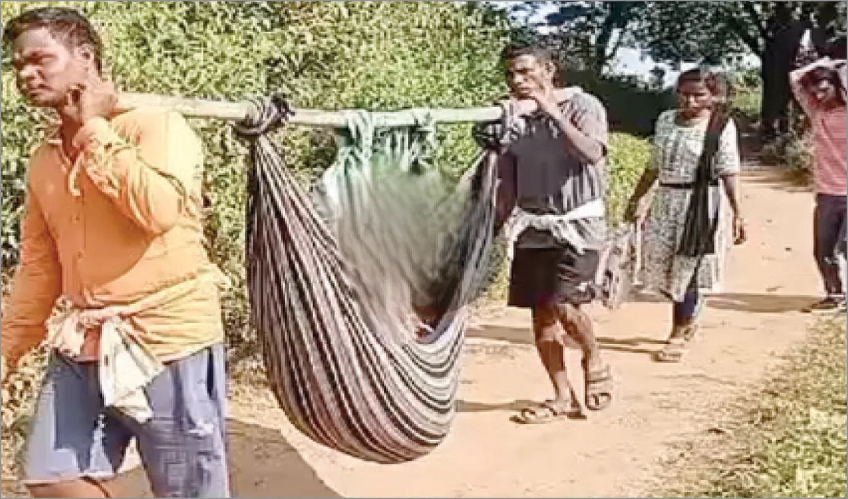 ଦୁର୍ଗମ ଅଞ୍ଚଳରେ ବିପର୍ଯ୍ୟସ୍ତ ସ୍ବାସ୍ଥ୍ୟସେବା: ଦୋଳାରେ ୮ କିମି ବୁହା ହେଲେ ମହିଳା