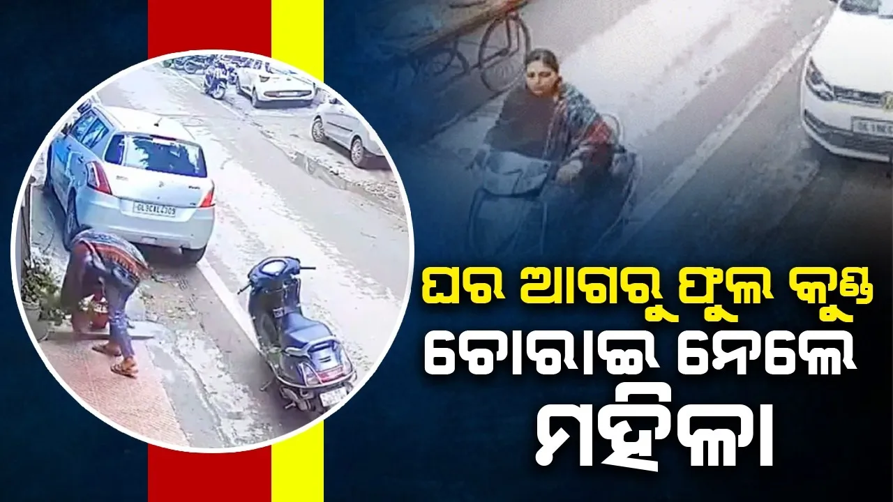  ସ୍କୁଟି ନେଇ ଆସି‌ଲେ, ଘର ବାହାରୁ ଫୁଲ କୁଣ୍ଡ ଚୋରି କରି ଚାଲିଗଲେ ମହିଳା