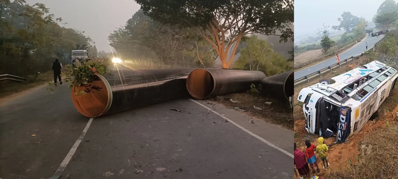  bus hit the truck  Photograph: (sambad.in) 