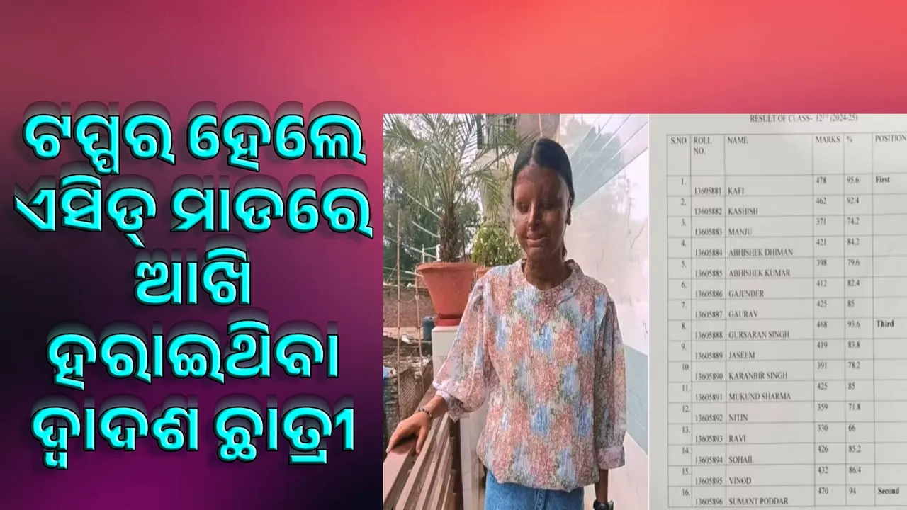  ଦୃଢ଼ ଇଚ୍ଛାଶକ୍ତି ଦେଲା ସଫଳତା, ଟପ୍ପର ହେଲେ ଏସିଡ୍ ମାଡରେ ଆଖି ହରାଇଥିବା ଦ୍ବାଦଶ ଛାତ୍ରୀ