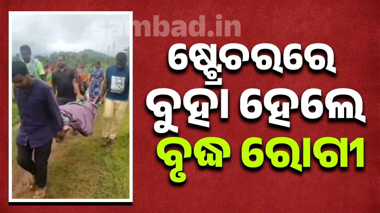  କାଦୁଅ ଯୋଗୁଁ ଗ୍ରାମକୁ ଯାଇ ପାରିଲା ନାହିଁ ଆମ୍ବୁଲାନ୍ସ:, ଷ୍ଟ୍ରେଚରରେ ବୋହିକି ଆଣିଲେ ଆମ୍ବୁଲାନ୍ସ କର୍ମଚାରୀ ଓ ଗ୍ରାମବାସୀ