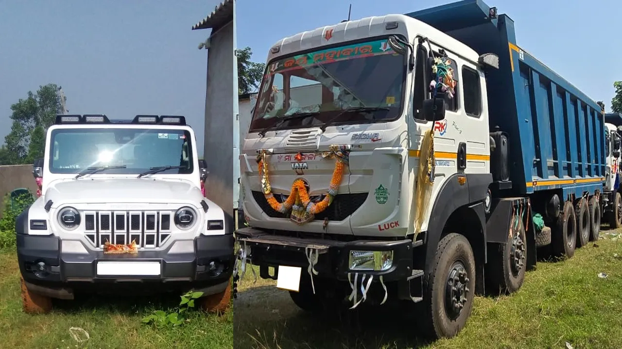  Thar including three vehicles seized by police in Dasapalla. Photograph: (sambad.in) 