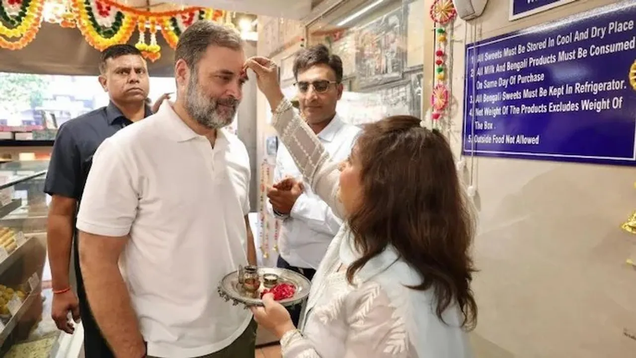  Rahul Gandhi on Diwali stopped by Ghantewala sweet shop to buy sweets for his family. (Image: PTI)
 
