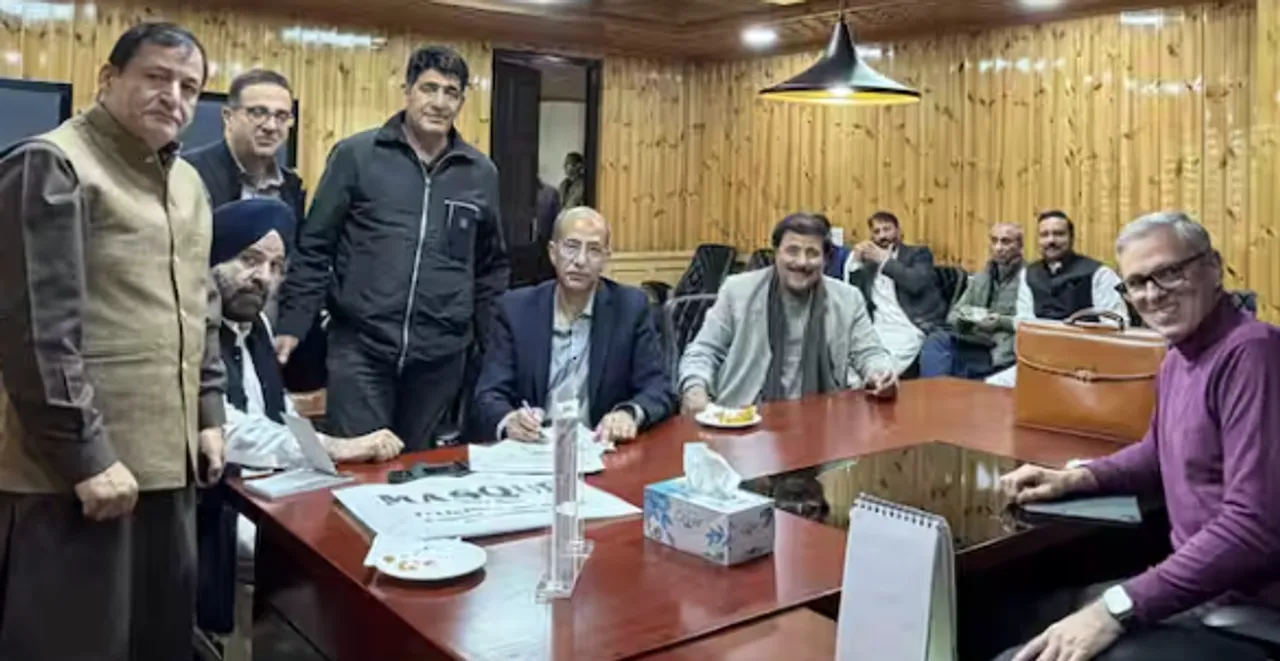  Jammu and Kashmir CM Omar Abdullah with winning candidates 