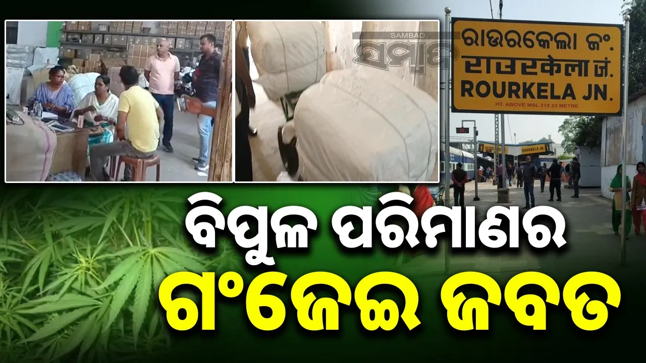  Ganja worth crore rupee seized at Rourkela railway station on Thursday. Photograph: (sambad.in) 