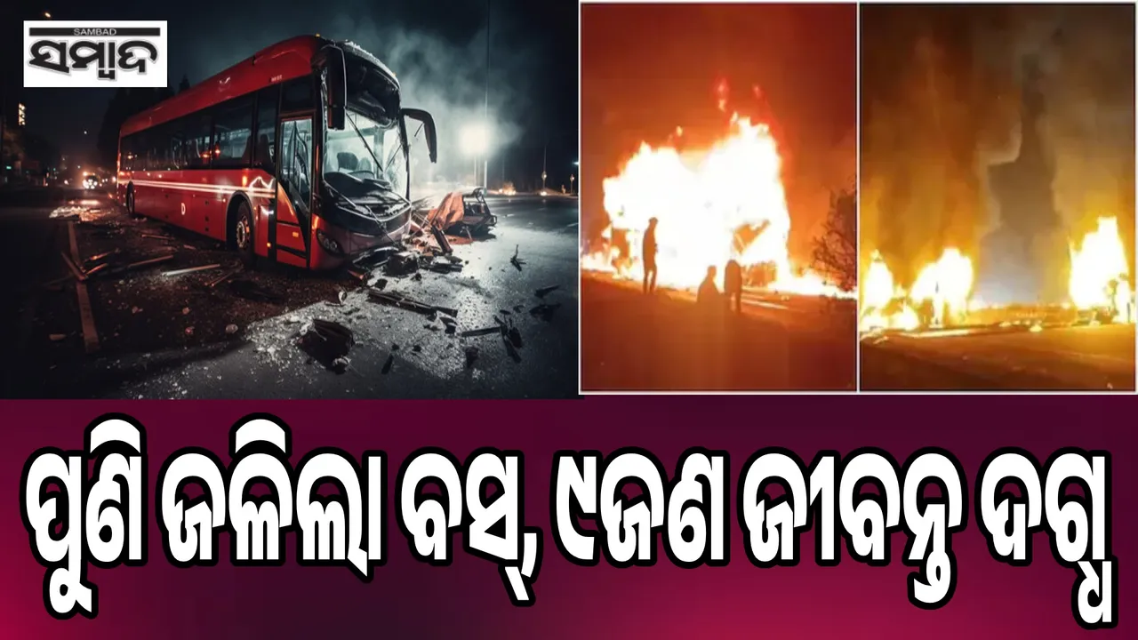  Bus Catches Fire In Karnataka Photograph: (sambad.in) 