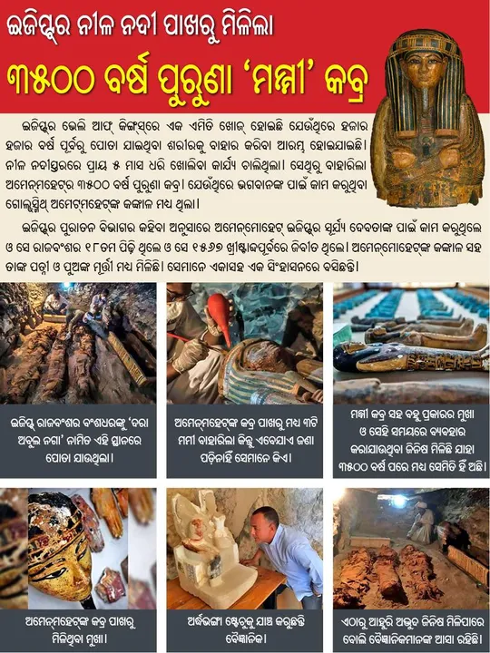  ଇଜିପ୍ଟ୍‌ର ନୀଳ ନଦୀ ପାଖରୁ ମିଳିଲା ୩୫୦୦ ବର୍ଷ ପୁରୁଣା ‘ମମ୍ମୀ’ କବ୍ର
