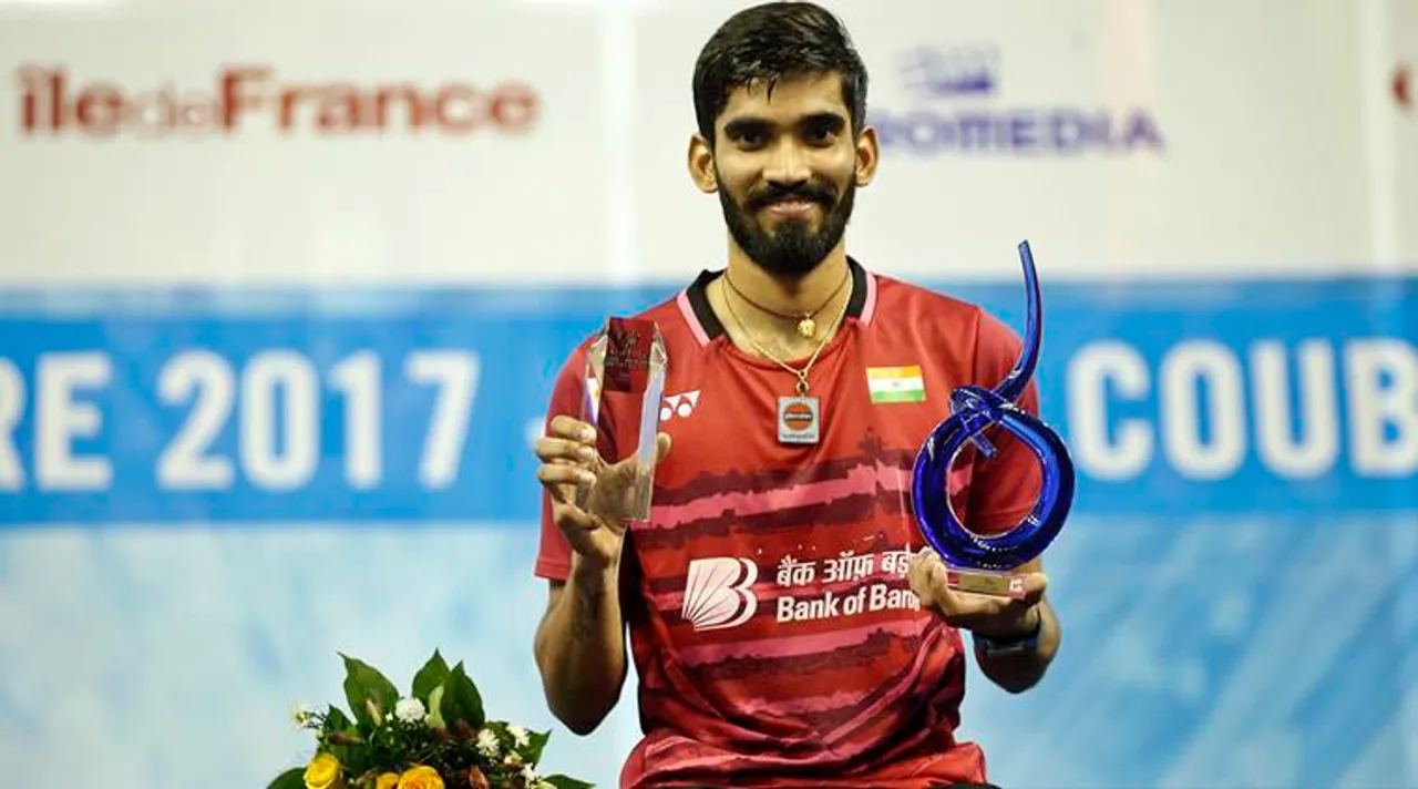  India's Srikanth Kidambi poses for photographers after he won his men's final match of the French Open badminton tournament in Paris, Sunday, Oct. 29, 2017. (AP Photo/Thibault Camus) 