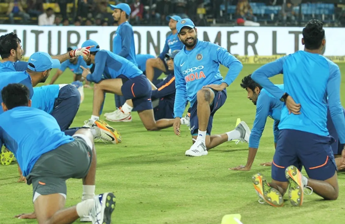  Rohit Sharma Captain of India with teammates during the Practice session before the second International T20 match (T20i) held at the the Holkar Cricket Stadium, Indore between India and Sri Lanka on the 22nd December 2017

Photo by Deepak Malik / BCCI / Sportzpics 