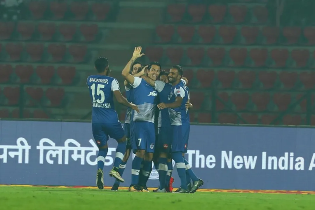  Nicolas Ladislao Fedor of Bengaluru FC celebrates the goal for Bengaluru FC during match 19 of the Hero Indian Super League between NorthEast United FC and Bengaluru FC held at the Indira Gandhi Athletic Stadium, Guwahati India on the 8th December 2017

Photo by: Ron Gaunt / ISL / SPORTZPICS 
