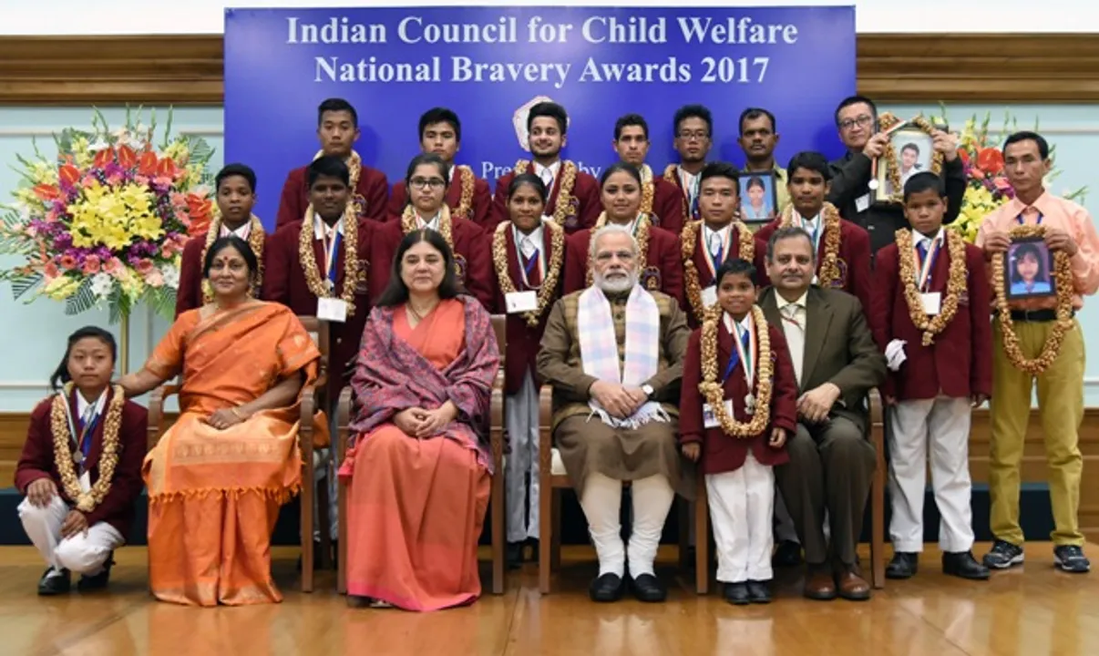  The Prime Minister, Shri Narendra Modi at the presentation ceremony of the National Bravery Awards 2017, in New Delhi on January 24, 2018.
	The Union Minister for Women and Child Development, Smt. Maneka Sanjay Gandhi and the Secretary, Ministry of Women and Child Development, Shri Rakesh Srivastava are also seen. 
