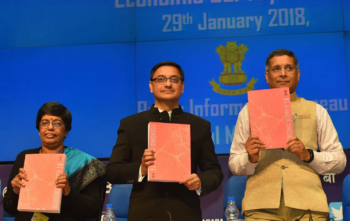  The Chief Economic Adviser, Dr. Arvind Subramanian at a press conference regarding the  Economic Survey 2017-18, in New Delhi on January 29, 2018.
The Principal Director General (M&amp;C), Press Information Bureau, Shri A.P. Frank Noronha and other dignitaries are also seen. 
