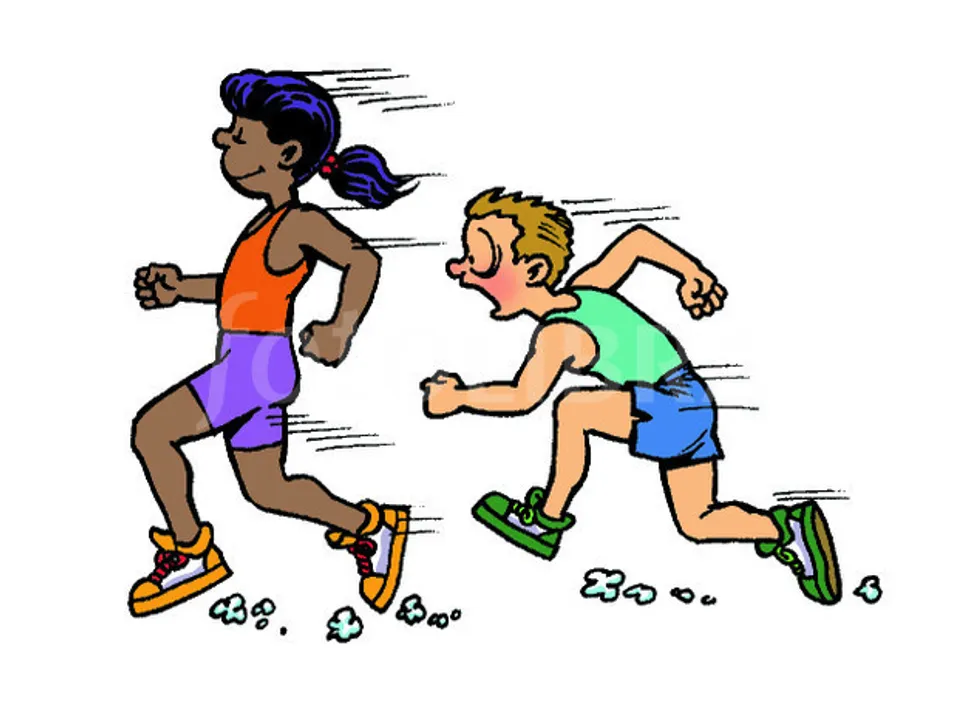  BOY AND GIRL IN RUNNING RACE-ILLUSTRATION 