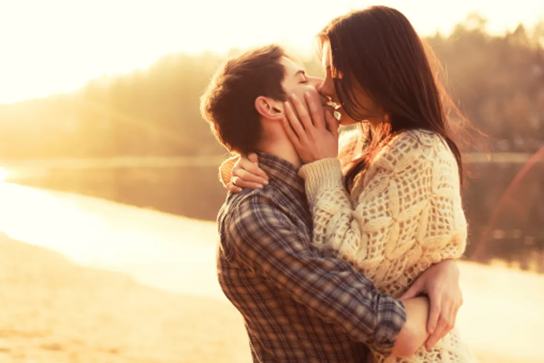  Young couple in love outdoor 
