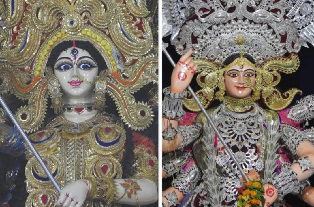  ମା’ ଦୁର୍ଗାଙ୍କ ମହୀଷାମର୍ଦ୍ଦିନୀ ବେଶ। (ଫଟୋ: ବିଭୂତି, ଭୁବନେଶ୍ୱର)