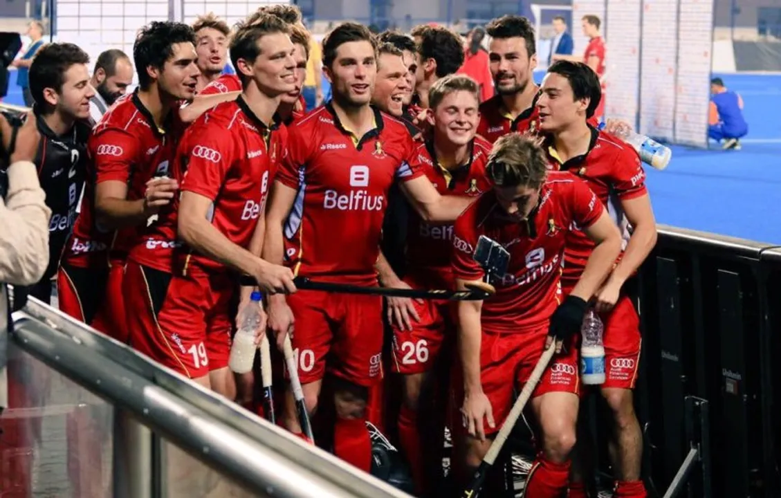  ଭୁବନେଶ୍ୱର: ଇଂଲଣ୍ଡ ବିପକ୍ଷରେ ହକି ବିଶ୍ୱକପ୍‌ର ସେମିଫାଇନାଲ ମ୍ୟାଚ୍‌ ଜିତିବା ପରେ ଉଲ୍ଲସିତ ବେଲଜିୟମ୍‌ ଟିମ୍‌।