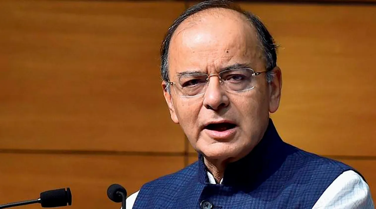  New Delhi: Union Finance Minister Arun Jaitley addresses the Foundation Day function of Security Printing Minting Corporation of India Limited (SPMCIL) in New Delhi on Friday. PTI Photo by Kamal Singh(PTI2_17_2017_000023B) 