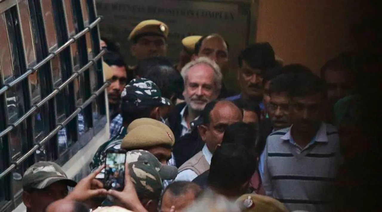  Michel at Patiyala court after arrest in New Delhi on Wednesday.  EXPRESS PHOTO BY PRAVEEN KHANNA 04 13 2018. 