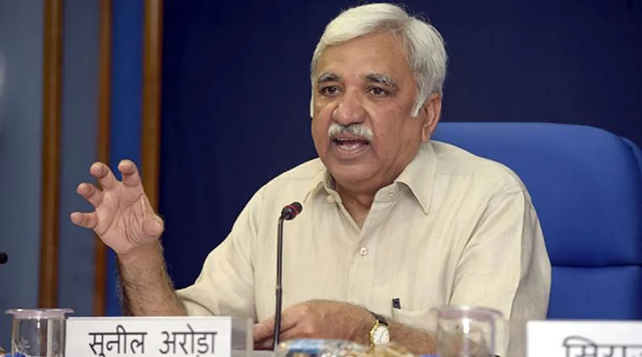  NEW DELHI,INDIA JULY 01: Sunil Arora Secretary of skill at briefing the Press on Cabinet disscussions.(Photo by Yasbant Negi/India Today Group/Getty Images) 