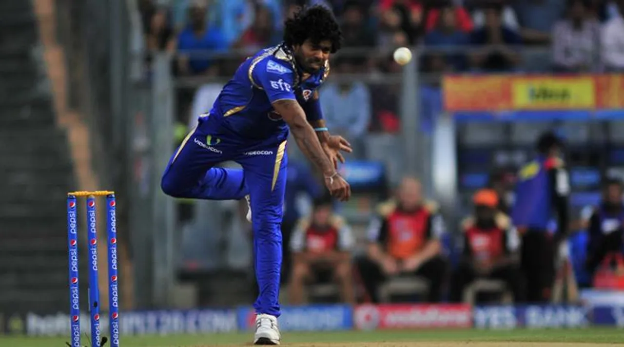  MI Lasith Malinga in bowling action at Wankhade stadium on Saturday.
Express photo by Kevin DSouza, Mumbai 25-04-2015. 